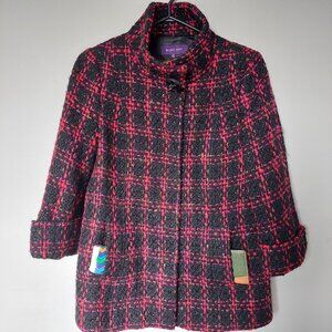 Michel René Black & Red Tweed Wool Blend Coat Women's Size 38 US 8